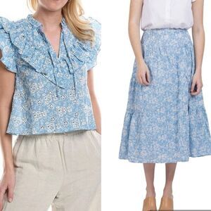 NEW Central Park West Blue Floral Set with Skirt and Top in Womens Size XS